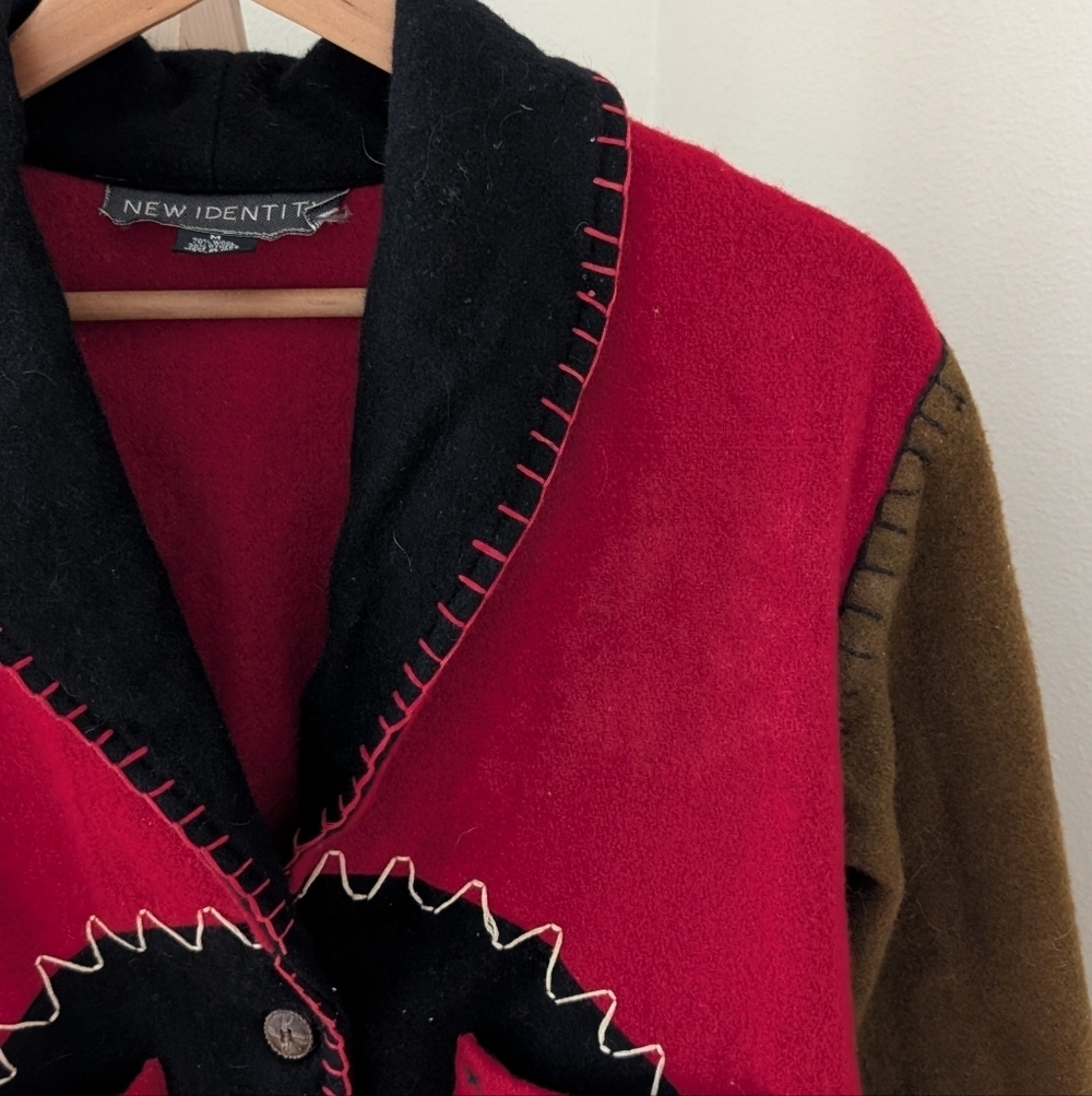 Vintage Western Style Embroidered Cropped Wool Jacket In Red/Brown/Black - Picture 4 of 8